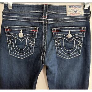 TRUE RELIGION VTG 27 Skinny Flap Dream Eater Low Rise Jeans Y2K 90s White Stitch